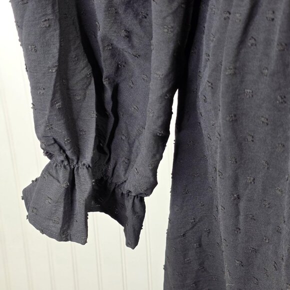 Black Maxi Dress Women L Black Swiss Dot Long Sleeve Ruffle Cottage Prairie NEW - Picture 6 of 14